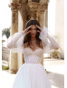 Beaded White Tulle Exquisite Wedding Dress With Removable Sleeves